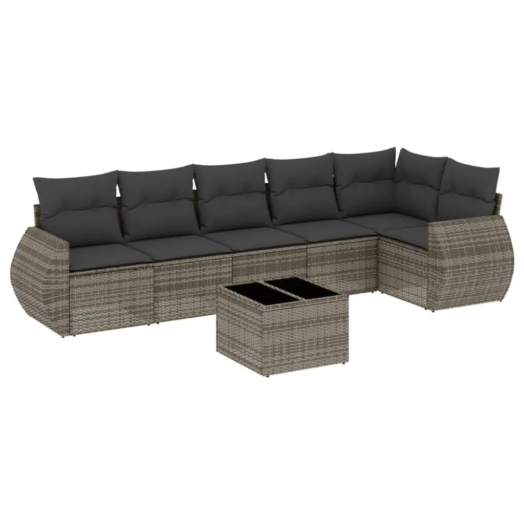 7-Piece Grey Poly Rattan Garden Sofa Set