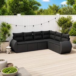 Durable 6 Piece Black Poly Rattan Garden Sofa Set