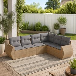 Durable 6 Piece Garden Sofa Set with Cushions in Beige