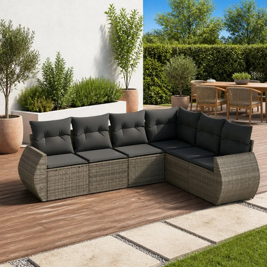 Grey Poly Rattan 6-Piece Modular Garden Sofa Set