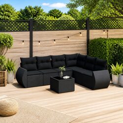 Sturdy 7 Piece Black Garden Sofa Set with Storage