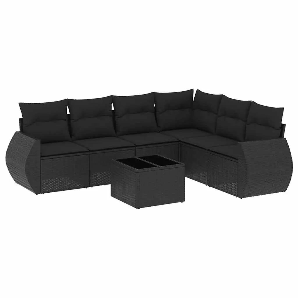 7 Piece Black Garden Sofa Set with Storage