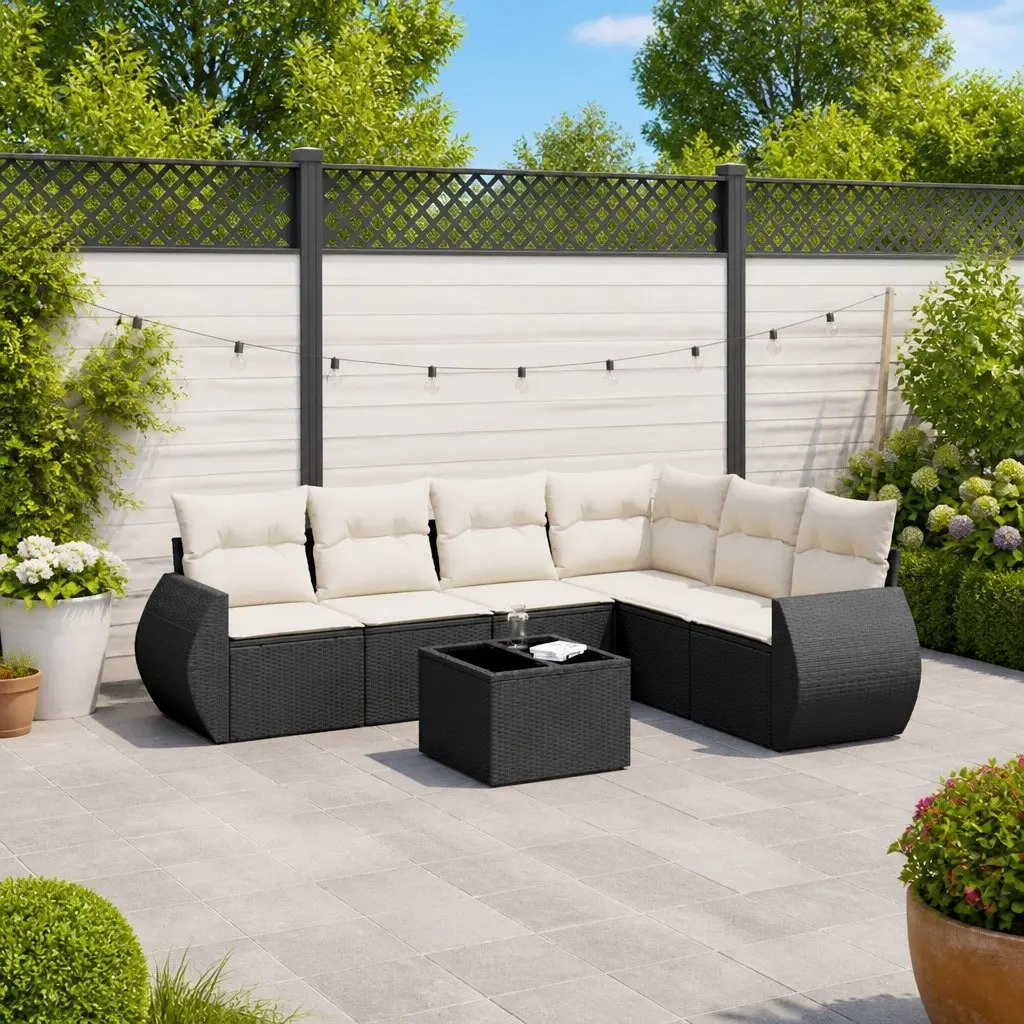 7 Piece Garden Sofa Set PE Rattan Modular Outdoor Patio Furniture with Cushions Storage Black
