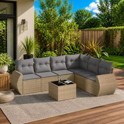 Durable 7 Piece Beige Garden Sofa Set with Storage