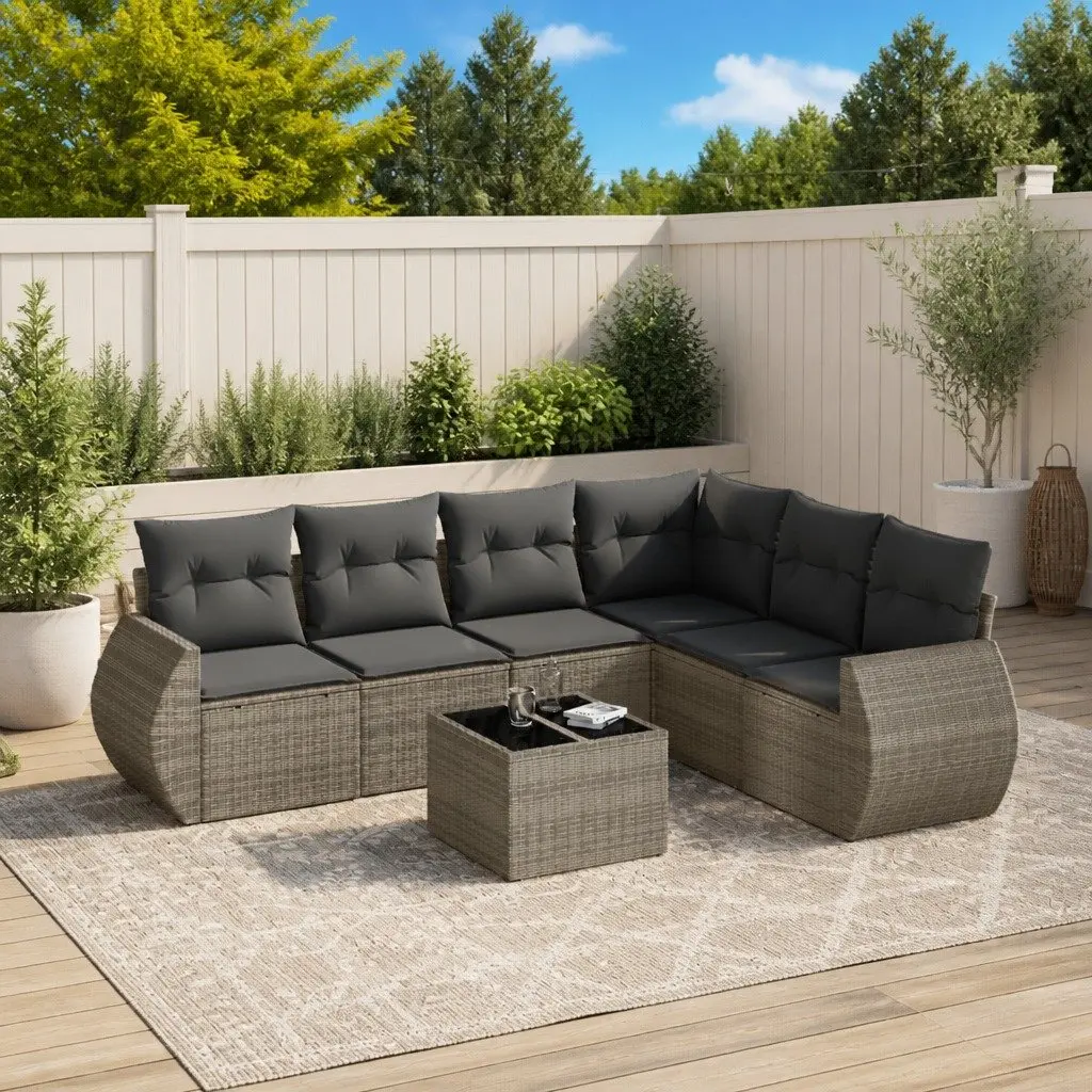 7 Piece Grey Garden Sofa Set with Storage