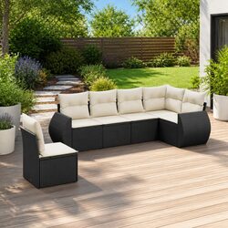 Durable 6 Piece Garden Sofa Set in Black Poly Rattan