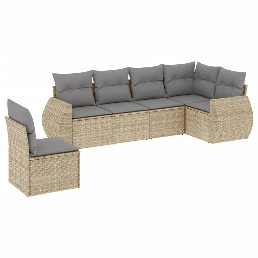 Garden Sofa Set PE Rattan 6 Piece Outdoor Furniture Beige Modular Patio Seating