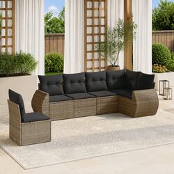 6-Piece Grey Poly Rattan Garden Sofa Set for Outdoors
