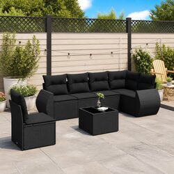 Premium 7 Piece Black Garden Sofa Set with Storage