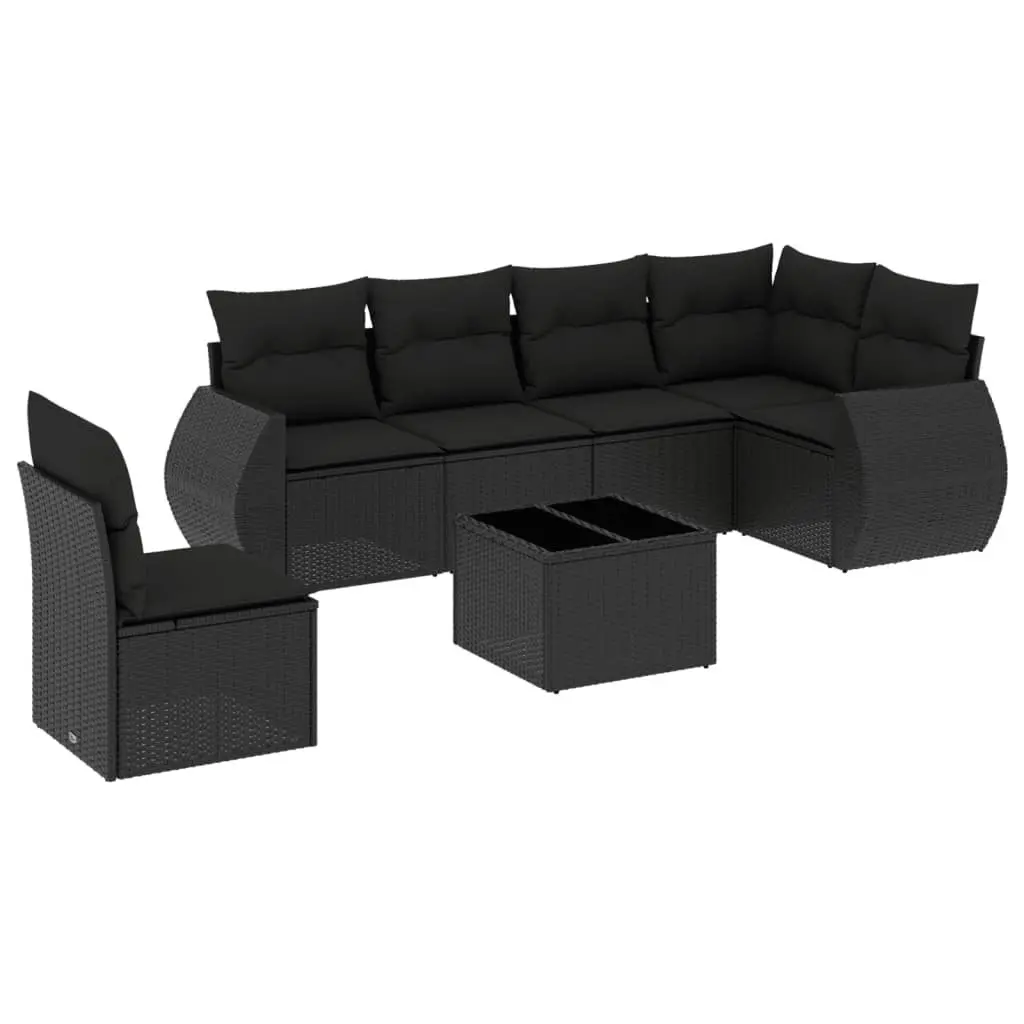 7 Piece Black Garden Sofa Set with Storage