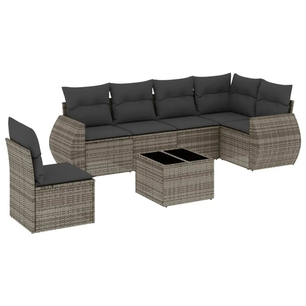 7 Piece Garden Sofa Set PE Rattan Grey Outdoor Furniture Patio Sectional