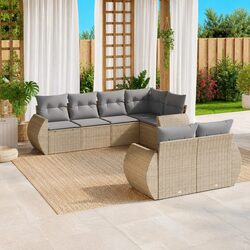 Beige 7-Piece Outdoor Garden Sofa Set with Storage