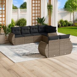 7-Piece Grey Poly Rattan Garden Sofa Set for Outdoors