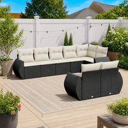 High-Quality Modular Black Rattan Garden Sofa Set - 8 Pieces