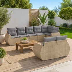 Beige Poly Rattan 8 Piece Garden Sofa Set for Outdoor Spaces