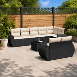 9-Piece Modular Outdoor Sofa Set with Cushions - Black
