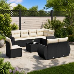 Sturdy 9 Piece Black Poly Rattan Garden Sofa Set