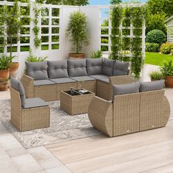 9-Piece Beige Outdoor Garden Sofa Set with Cushions