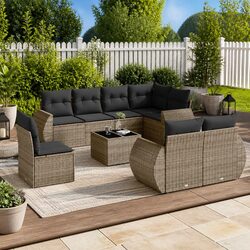 Modular 9-Piece Grey Poly Rattan Garden Sofa Set