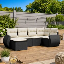 Premium 6-Piece Outdoor Sofa Set in Black Poly Rattan