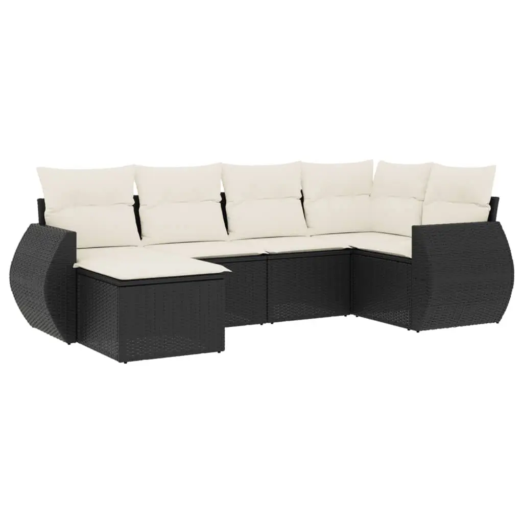 Garden Sofa Set PE Rattan 6 Piece Outdoor Furniture Black Modular Seating