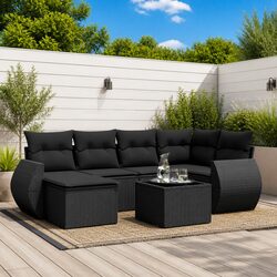 Black Poly Rattan Outdoor Garden Sofa Set 7 Piece