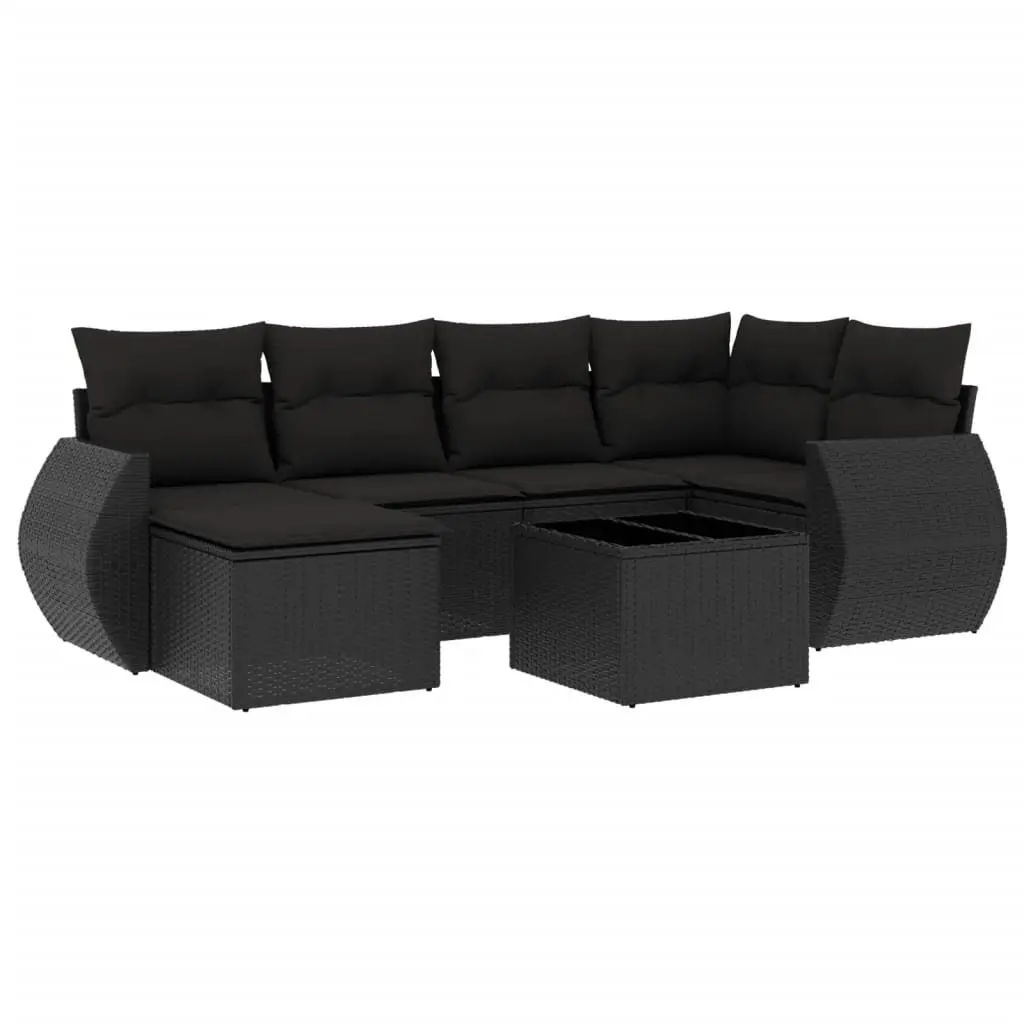 Black Poly Rattan Outdoor Garden Sofa Set 7 Piece