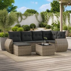 7-Piece Grey Garden Sofa Set with Cushions