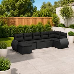 Stylish 7 Piece Black Poly Rattan Garden Sofa Set