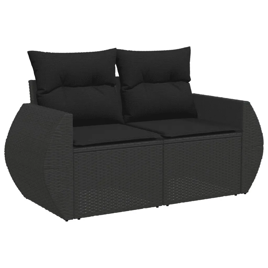 7 Piece Black Poly Rattan Garden Sofa Set
