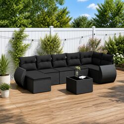 Black Poly Rattan 8-Piece Garden Sofa Set for Outdoors
