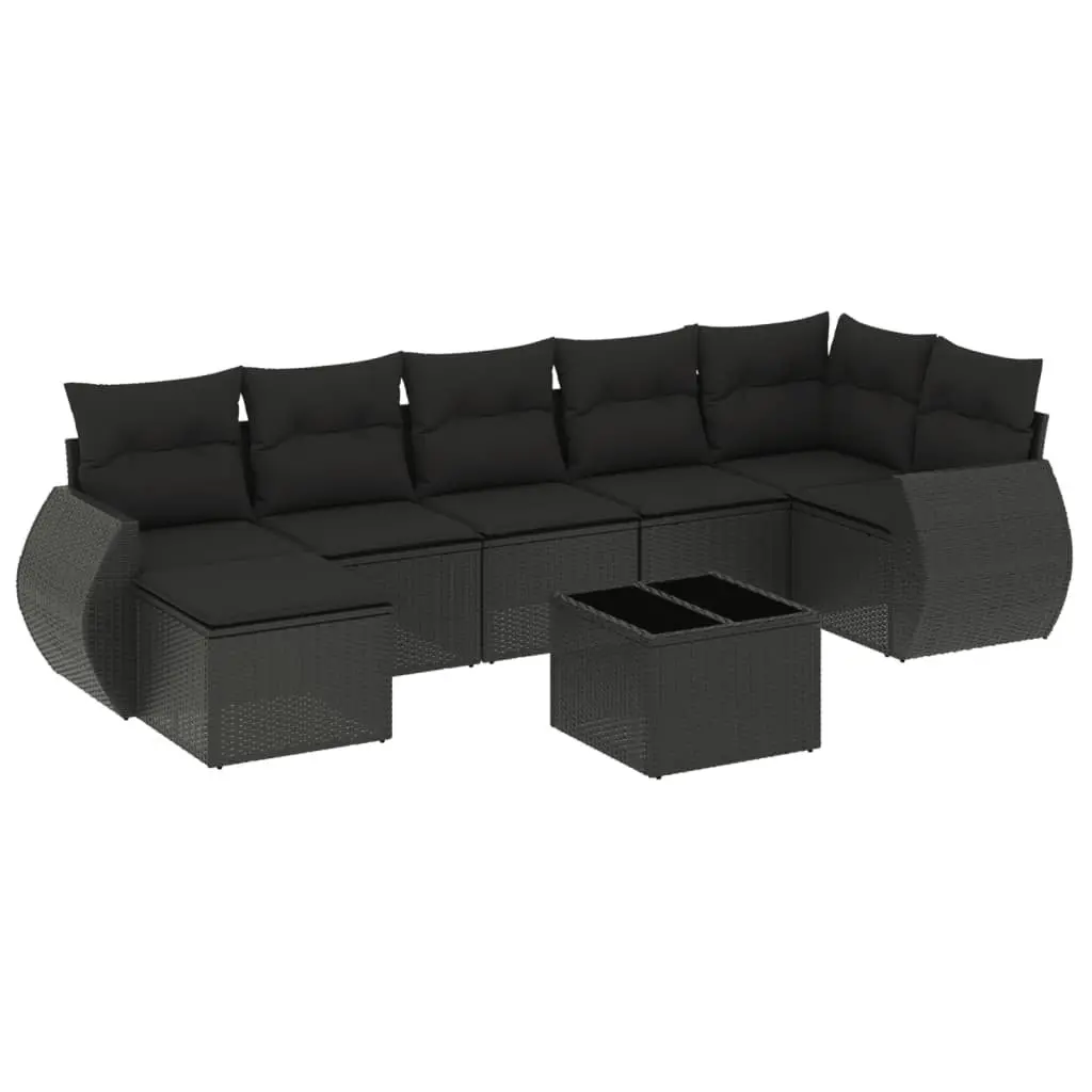 Black Poly Rattan 8-Piece Garden Sofa Set for Outdoors