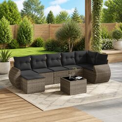 Premium 8 Piece Garden Sofa Set in Grey Poly Rattan