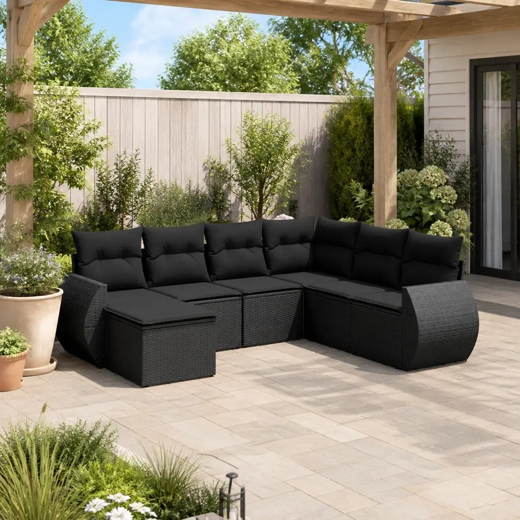 Garden Sofa Set PE Poly Rattan 7 Piece Modular Outdoor Furniture Black