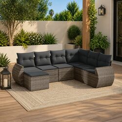 Durable 7 Piece Outdoor Garden Sofa Set in Grey