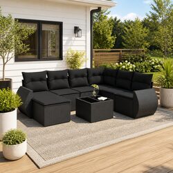 8 Piece Modular Patio Furniture Set in Black PE Rattan