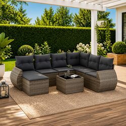Durable 8 Piece Garden Sofa Set with Grey Poly Rattan