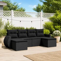 Premium 6 Piece Black Poly Rattan Garden Sofa Set