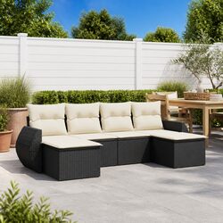 Black Poly 6 Piece Garden Sofa Set with Cushions
