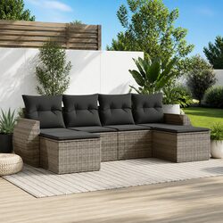 Durable 6 Piece Grey Poly Rattan Garden Sofa Set