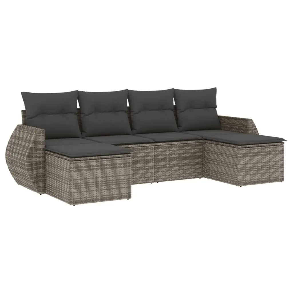 Garden Sofa Set PE Rattan 6 Piece Modular Outdoor Furniture Grey Patio Seating
