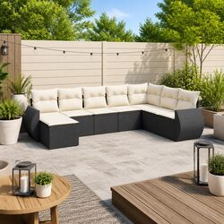 High-Quality 8 Piece Black Rattan Garden Sofa Set