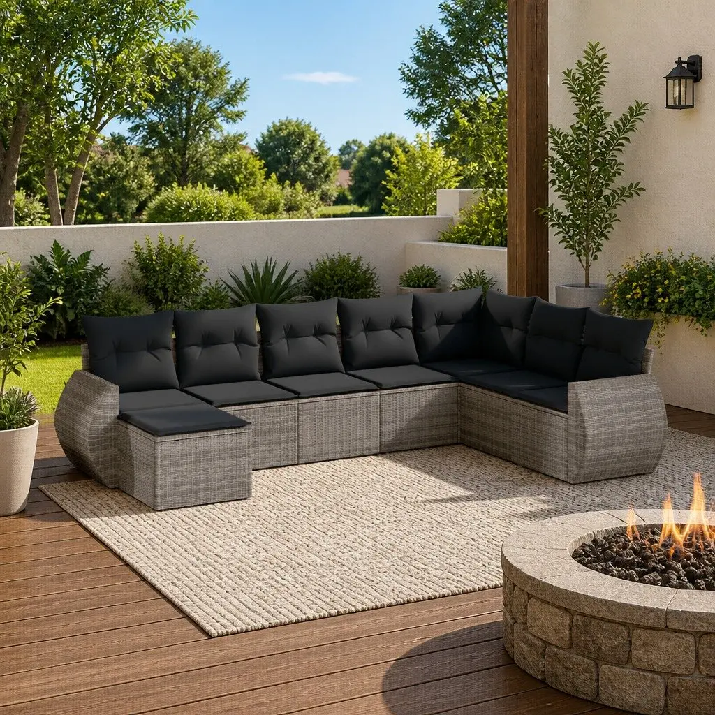 8-Piece Modular Grey Outdoor Garden Sofa Set