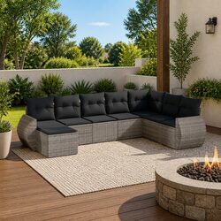 8-Piece Modular Grey Outdoor Garden Sofa Set