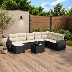 9-Piece Modular Garden Sofa Set - Durable Black Rattan