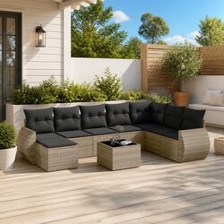 Durable 9-Piece Grey Poly Rattan Garden Sofa Set