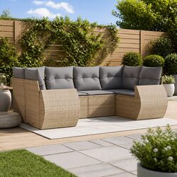6-Piece Beige Outdoor Garden Sofa Set with Storage