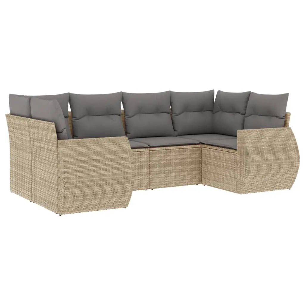 6-Piece Beige Outdoor Garden Sofa Set with Storage