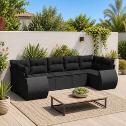 Durable 7 Piece Garden Sofa Set with Cushions in Black