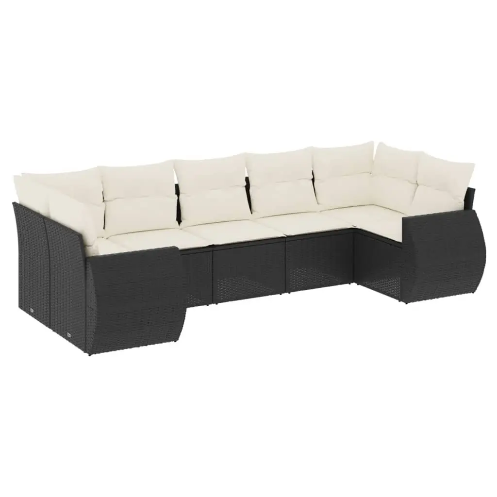 7-Piece Black Poly Rattan Garden Sofa Set